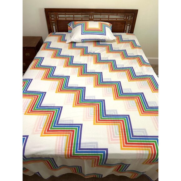1970s vintage sheet set rainbow chevron "ricochet" pattern by Lady Pepperell - Picture 1 of 7